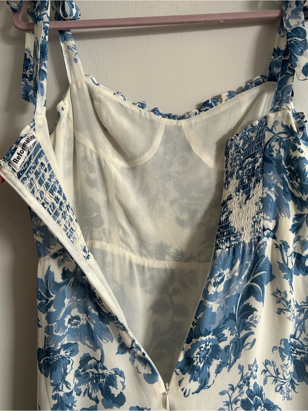 Reformation Nikita Dress White and Blue Floral Tie-Strap Midi Dress - Picture 8 of 16